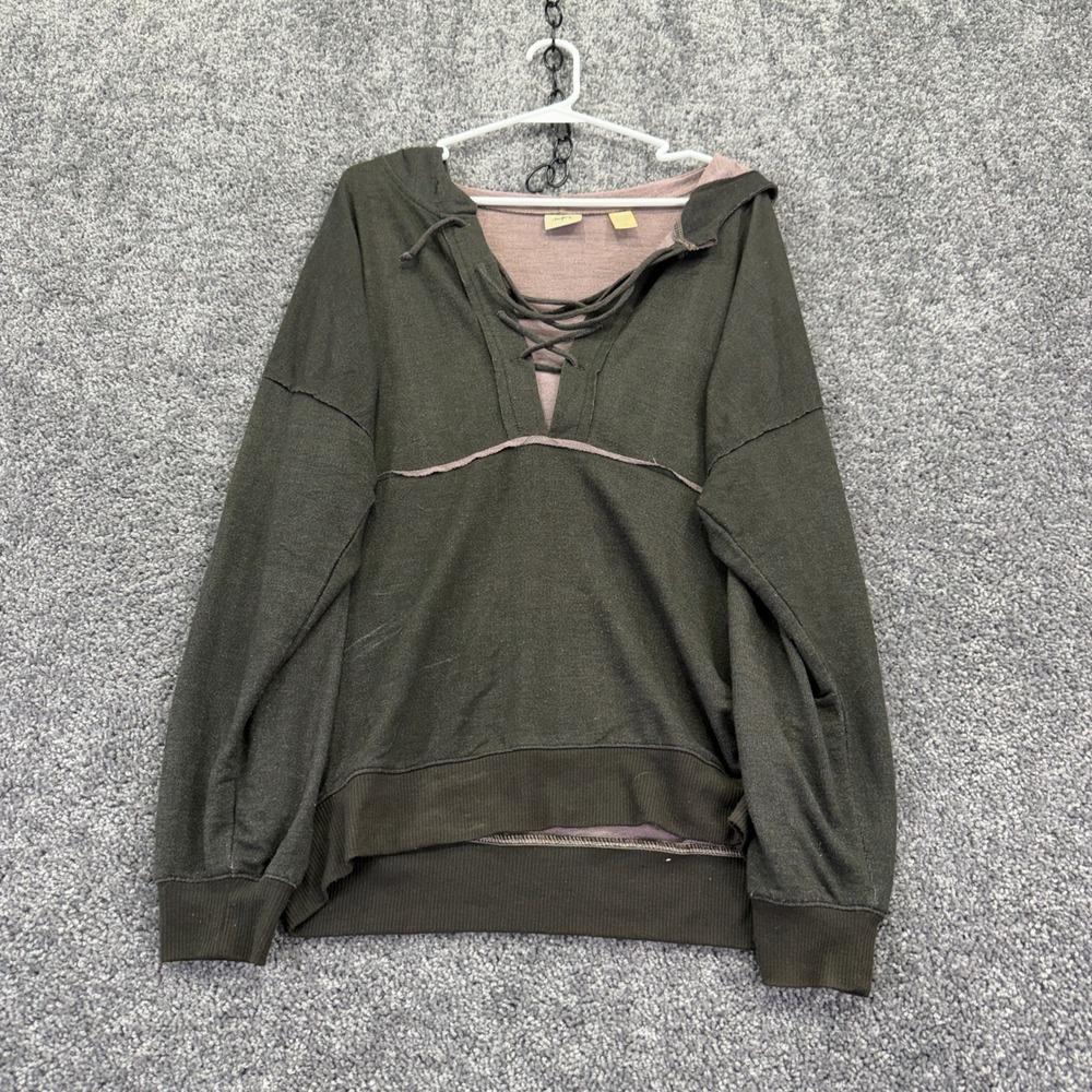 Daytrip Hoodie Womens M Green Lace Up Raw Hem Hooded Sweatshirt